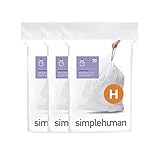 simplehuman CW0258 code H, sacs poubelle sur mesure, 3 x paquet de 20 (60 sacs), plastique blanc