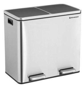 SONGMICS Poubelle Tri Sélectif 2 Bacs 60L Inox - Pédale Fermeture Lente